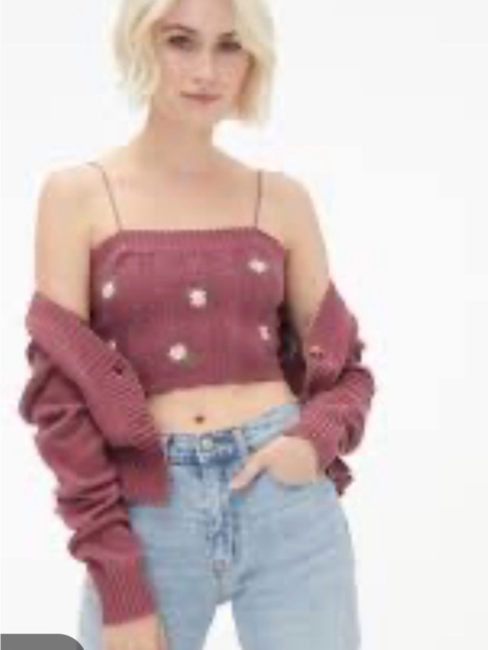 Aeropostale Women's Floral Embroidered Knit Crop Top Size XL